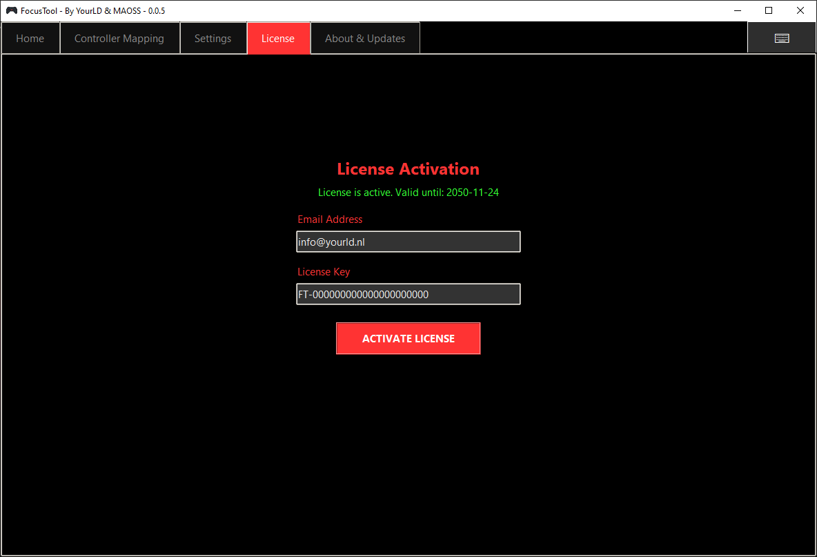 License tab (activated) – shows active status and validity.