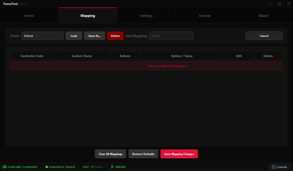 Add New Mapping – create a new button mapping.