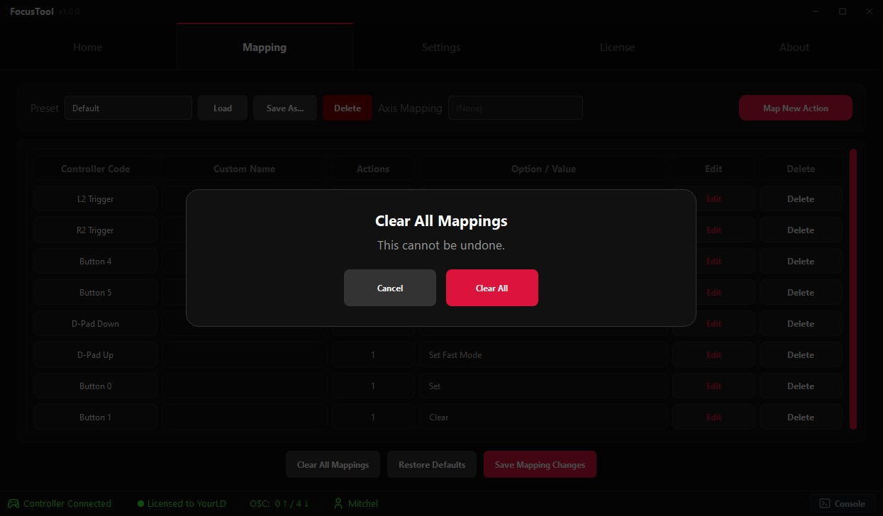 Clear All Mappings – remove all button mappings at once.
